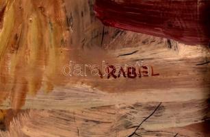 Wrabel (Vrábel) Sándor  (1926-1992): Téli táj. Olaj, farost jelzett, hátoldalán autográf felirattal ...