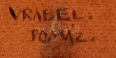 Wrabel (Vrábel) Sándor  (1926-1992): Téli táj. Olaj, farost jelzett, hátoldalán autográf felirattal ...