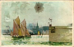 1899 Port, boats. Winkler & Schorn Sonnenschein-Postkarte Serie VIII. 99115. litho (EK)