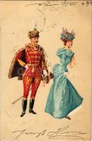 1899 Hungarian romantic art postcard, dance ball, lady with nobleman. Kunstanstalt Kosmos litho s: Geiger R.
