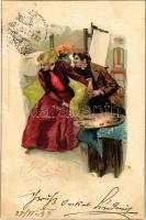 1899 Ja oder Nein / romantic couple, lady with painter. Edgar Schmidt Serie 7015. litho