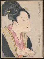 Japán hölgy portréja, régi nyomat, kopásnyomokkal, 17x13 cm