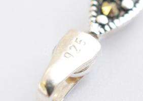 Ezüst(Ag) karkötő, markazittal és szintetikus fekete kövekkel, jelzett, h: 19,5 cm, bruttó: 14,17 g