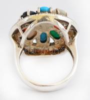 Ezüst(Ag) gyűrű, színes kövekkel, jelzett, méret: 54, bruttó: 10,24 g