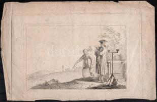 cca XVIII sz. Földmérők, rézmetszet, papír jelzett a dúcon (Seyfried), foltos, gyűrődéssel, szakadással, 18x27 cm
