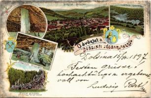 1897 (Vorläufer) Dobsina, Jégbarlang, Oltár, Nagyterem, Kobaldbánya, Strazenai sziklakapu / ice cave, mine, rock. Wlaszlovits Gusztáv Floral, Art Nouveau, litho (EK)
