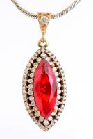 Ezüst(Ag) kígyó nyaklánc, piros köves függővel, jelzett, h: 50 cm, bruttó: 15,45 g