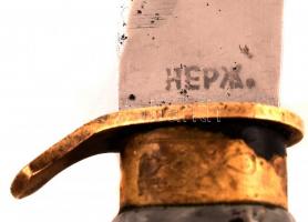 Orosz/szovjet (kaukázusi?) vadászkés, szaru markolattal, réz markolattal és markolatgombbal, ciril b...