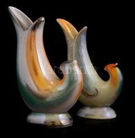 Turbékoló kerámia galambpár váza, festett, mázas, jelzésekkel, kis kopásokkal, m: 18 cm, 20 cm