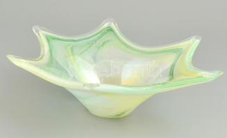 Muanói üveg kínáló tál. Formába öntött, anyagában színezett, jelzett. hibátlan. 32x27 cm