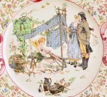 Francia Sarreguemines fajansz dísztányérok. 4 db különböző. Kézzel festett, jelzett, kis kopásokkal,...