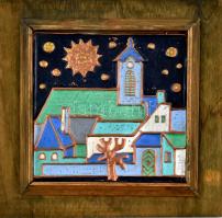 Szentendre kézzel festett réz kép. Jelzés nélkül, fa keretben. 17x17 cm