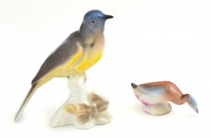 Porcelán madár és kacsa, kézzel festett, jelzett, kis kopásnyomokkal, m: 3,5 és 13 cm