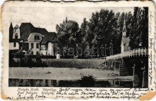 1924 Pöstyén, Piestany; Vágvölgy, híd / Waagtal / Váh valley, bridge (kopott sarkak / worn corners)