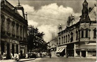 1955 Losonc, Lucenec; utca, üzletek, kerékpár / street view, shops, bicycle (EB)