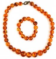 Borostyán nyaklánc és karkötő, h: 51 cm, d: 8 cm