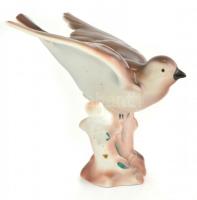 Porcelán madár, kézzel festett, jelzett, lepattanással, m: 11 cm