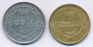 Románia 1943. 100L Ni + 1945. 200L sárgaréz T:2 Romania 1943. 100 Lei Ni + 1945. 200 Lei Brass C:XF