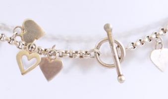 Ezüst (Ag) karkötő, szívecskés függőkkel, jelzett, h: 19 cm, nettó: 13,12 gr