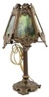 Asztali lámpa. Nagy méretű bronz, anyagában színezett üveg betétekkel, új vezetékezéssel, szép állapotban. 80 cm