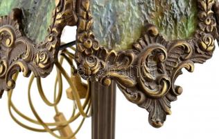 Asztali lámpa. Nagy méretű bronz, anyagában színezett üveg betétekkel, új vezetékezéssel, szép állap...