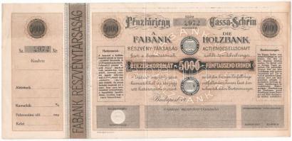 ~1910. A Fabank Részvény-Társaság kétnyelvű (magyar-német) pénztárjegye 5000K-ról kitöltetlen szelvénnyel, szárazpecséttel, 2972 sorszámmal T:II-