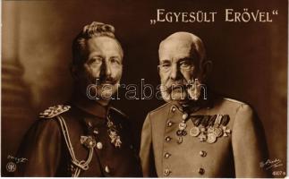 Egyesült erővel II. Vilmos, I. Ferenc József / Wilhelm II, Franz Joseph I of Austria. Viribus Unitis propaganda (ragasztónyom / glue marks)