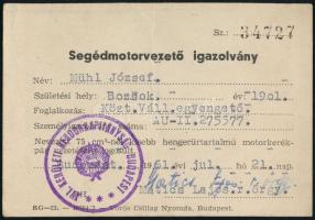 1961 Bp., Segédmotor-vezető igazolvány