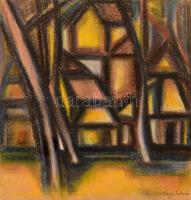 Nagy István jelzéssel. Házak. Kréta, papír. Üvegezett fa keretben. 25,5x24 cm