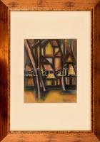 Nagy István jelzéssel. Házak. Kréta, papír. Üvegezett fa keretben. 25,5x24 cm