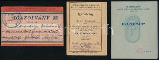 1948-1975 5 db céges/tagsági igazolvány (Ferunion, Földmunkások és Kisbirtokosok Országos Szövetsége, Ipartestületek Országos Központja, stb.)