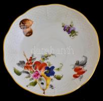 Herendi gyümölcs mintás mokkás csésze aljjal. Kézzel festett, jelzett (két féle), apró kopásokkal