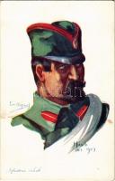 Infanterie Serbe / WWI French military art postcard, Serbian infantryman. Visé Paris No. 3. s: Em. Dupuis (fl)