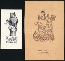 Baglyok, 2 db ex libris, 10×5 és 14×10 cm
