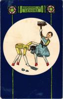 1904 Repenting at leisure. Romantic toy couple art postcard. The D. F. & Co. Series. Delittle, Fenwick & Co. 85. (EK)