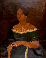 Várallyay 1846 jelzéssel (Várallyay Károly?): Biedermeier női portré. Olaj, vászon. Restaurált, sérült. Régi, kissé sérült fa keretben. 74×58,5 cm,