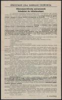 1941 Bp. Sashalom, Légoltalmi Liga Sashalmi Csoportjának plakátja a házcsoportőrség parancsnokának feladatairól és kötelességeiről, hajtott, 34×21 cm