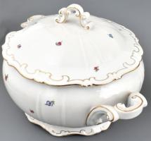 Zsolnay virág mintás étkészlet nagy tálakkal. Hiányos. Matricás, jelzett, kopásokkal