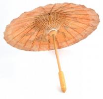 Régi japán papír napernyő, fa nyéllel. Kézzel festett,  növényi motívumokkal, nappal, madárral és ír...