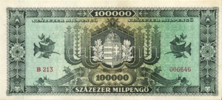 1930. 100P + 1932. 10P T:II+(mindkettő alig látható hajlással, törve nem) + 1946. 100.000MP + 100.00...