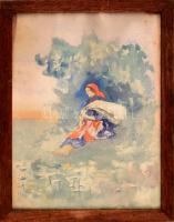 Jelzés nélkül: Zsákos asszony. Akvarell, papír. (foltos a sarkán) Üvegezett keretben. 32x24 cm