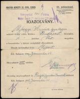 1919 Magyar Nemzeti 32. gyalogezred elbocsájtási igazolvány