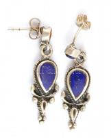 Ezüst(Ag) fülbevaló lapis lazulival, egyikből hiányzik a kő, jelzett, h: 3 cm, bruttó: 3,8 g