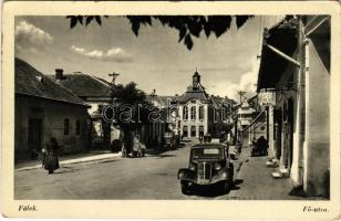 1942 Fülek, Filakovo; Fő utca, Auto Taxi Illés L., üzlet / main street, automobile, shop