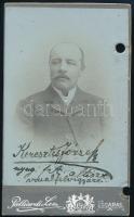 cca 1910 Keresztes József vonalfelvigyázó, keményhátú fotó Palliardi Leo fogarasi műterméből, lyukasztott, 10,5×6,5 cm