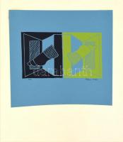 Deim Pál (1932-2016): Térben, 1977. Szitanyomat, papír, jelzett, számozott: 3/55. Lap felső része papírra rögzítve. 8×14 cm