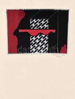 Deim Pál (1932-2016): Fekete-vörös kompozíció, 1972. Alugrafika, papírra kasírozva, jelzett. 7×9 cm. Ritka!