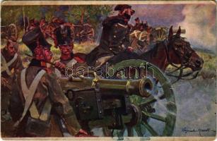 Artylerya w ogniu / Artillerie im Feuer / WWI Austro-Hungarian K.u.K. military art postcard, artillery s: W. Kossak (fl)