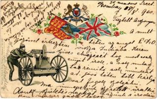1900 To the duty now and ever! Maxim Gun. British Army. Raphael Tuck & Sons Empire Postcard No. 261. Royal coat of arms, flag. Art Nouveau, floral, Emb. litho (ázott sarkak / wet corners)