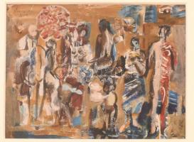 Breznay József (1916-2012): Alakok, 1970. Olaj, papír, jelzett. Üvegezett fa keretben, 15,5×20,5 cm